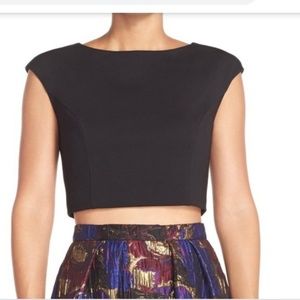 AIDEN Black Crop Cap Sleeve Back Zip Top Sz 12